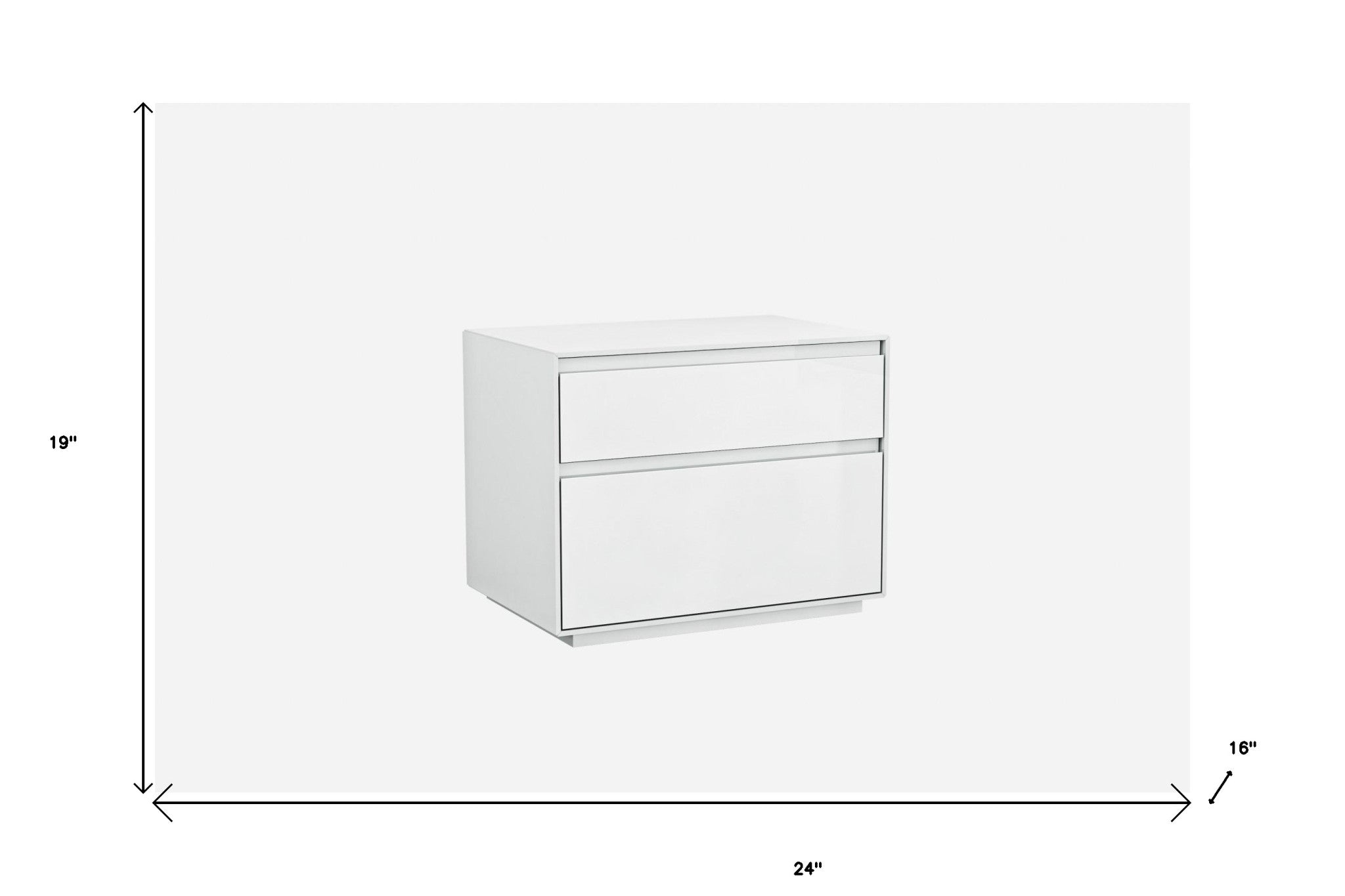 Simplistic White Gloss 2 Drawer Nightstand