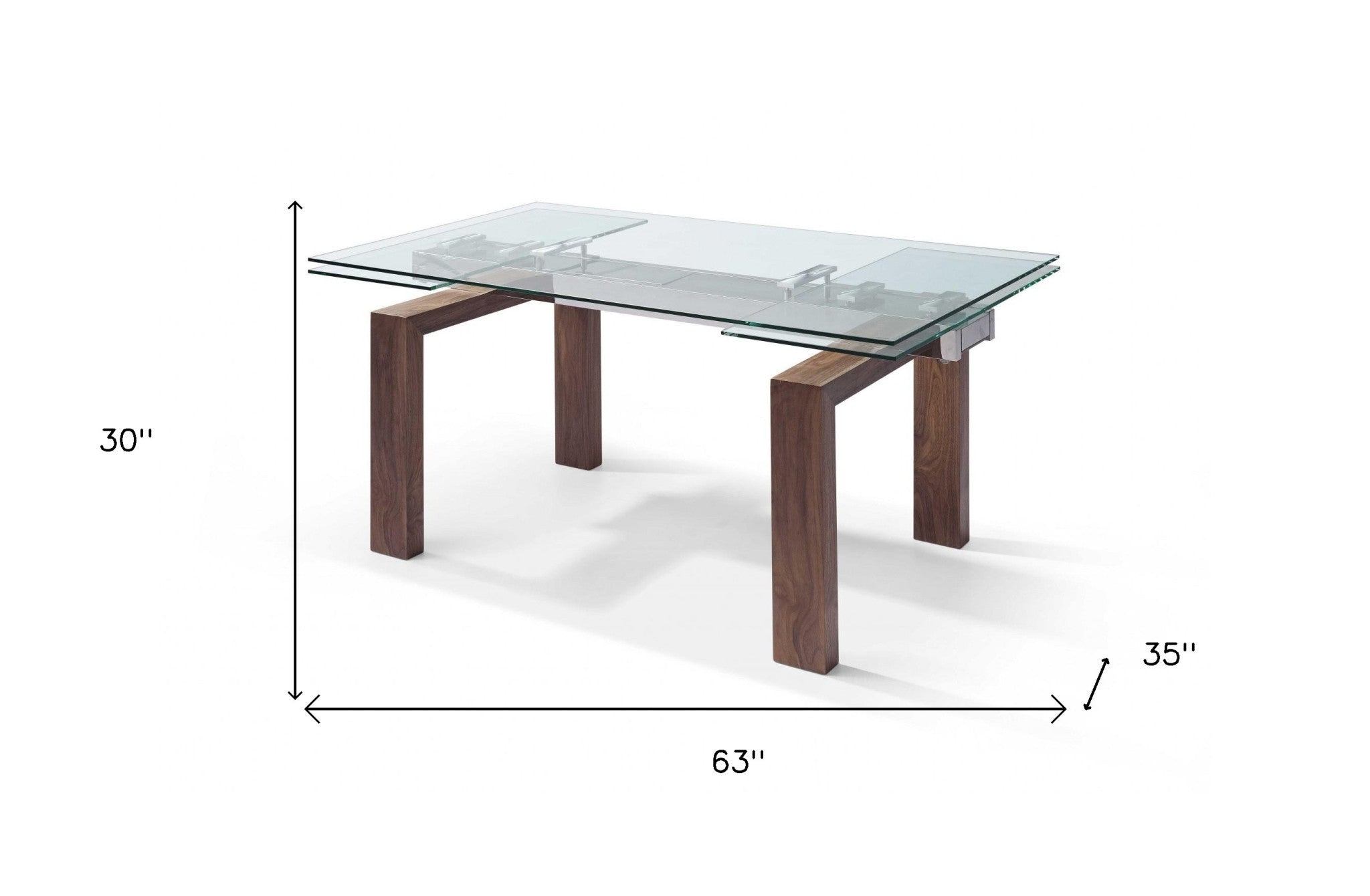 63" Clear and Brown Glass Self-Storing Leaf Dining Table