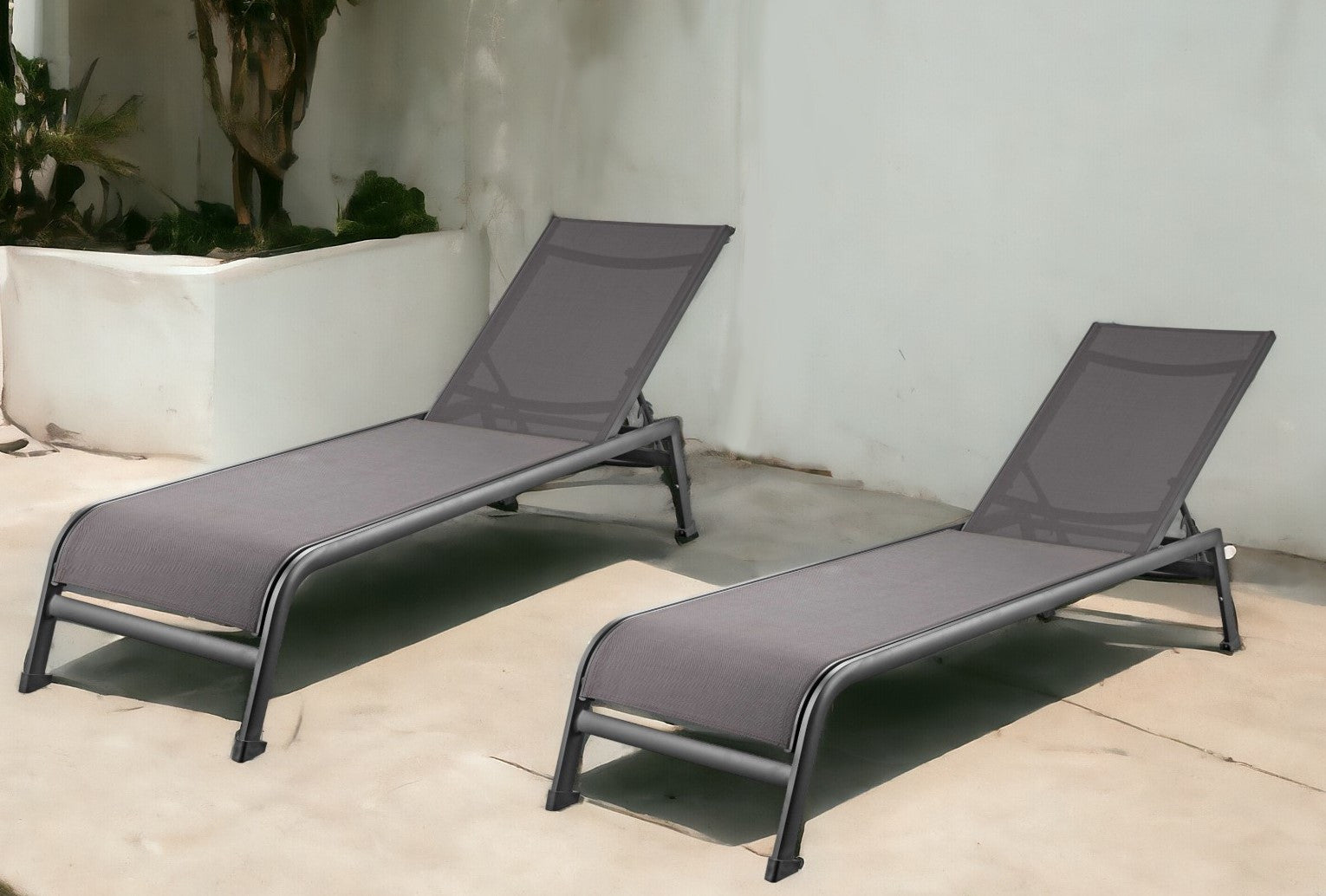 Set of Two 23" Taupe Metal Outdoor Chaise Lounge