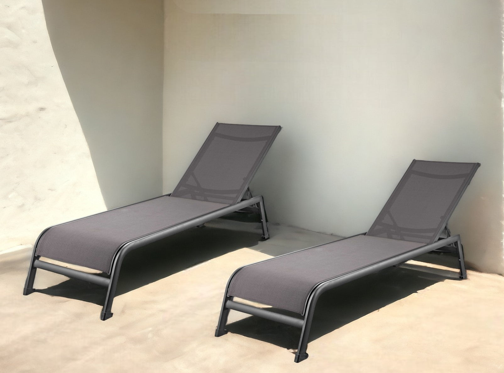 Set of Two 23" Taupe Metal Outdoor Chaise Lounge