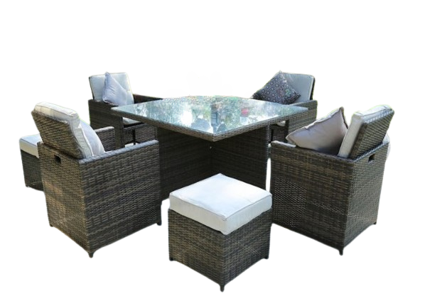 101" X 49" X 45" Brown 9Piece Square Outdoor Dining Set With Beige Cushions