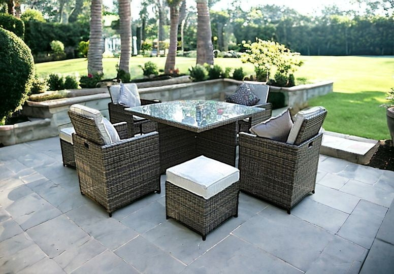 101" X 49" X 45" Brown 9Piece Square Outdoor Dining Set With Beige Cushions