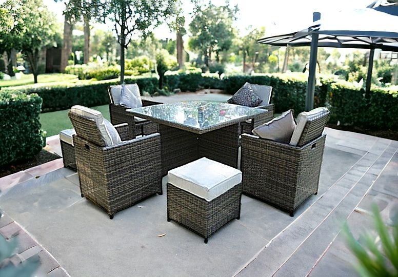 101" X 49" X 45" Brown 9Piece Square Outdoor Dining Set With Beige Cushions