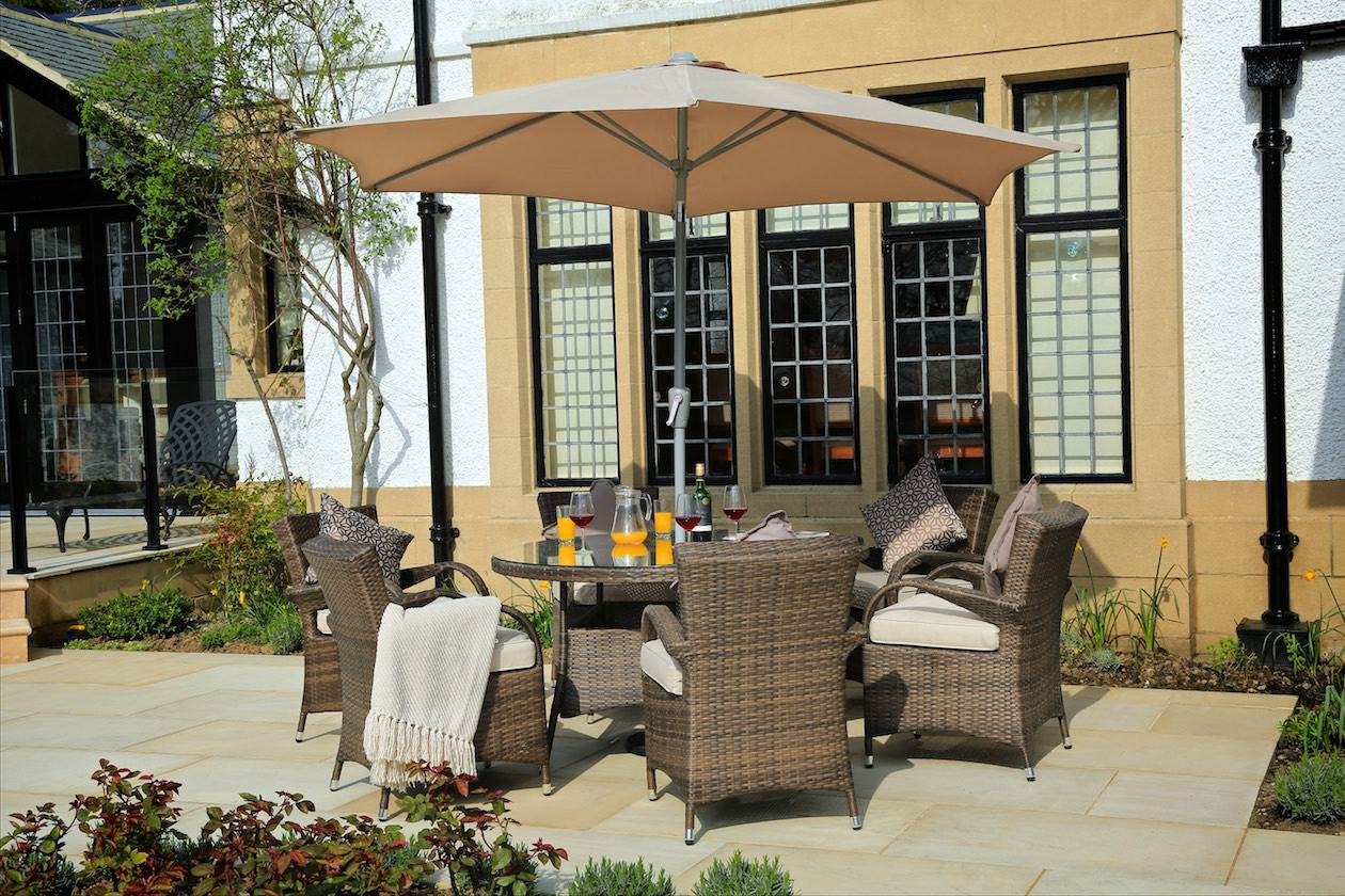 211" X 55" X 32" Brown 7Piece Outdoor Dining Set With Washed Cushion