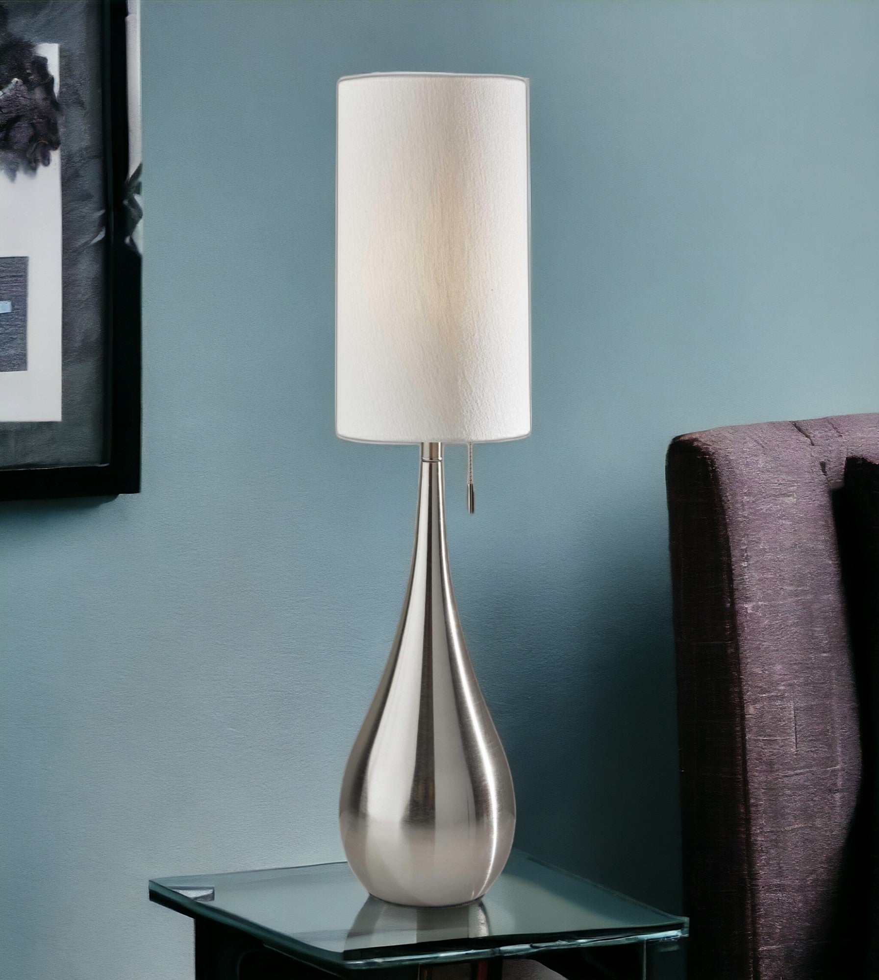 35" Brushed Steel Metal Teardrop Table Lamp