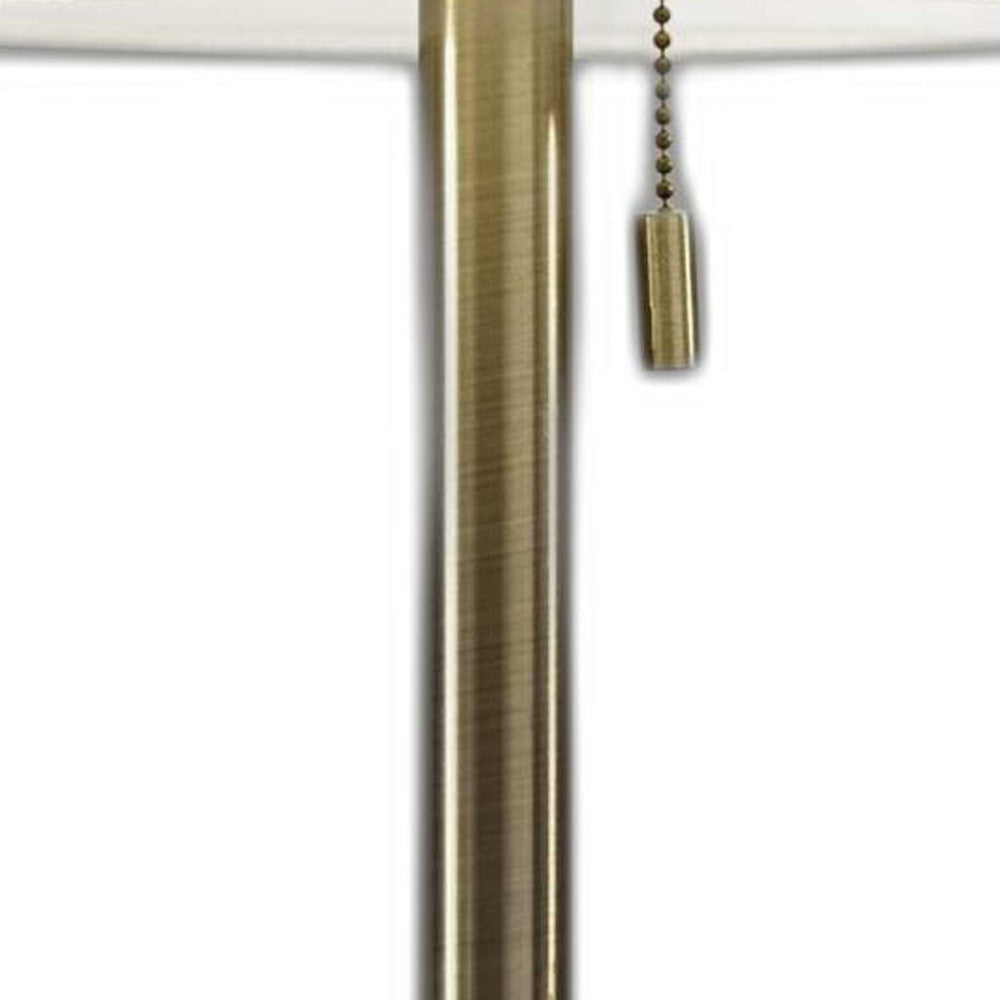 22" Antiqued Brass Metal Cylinder Table Lamp With Off White Drum Shade