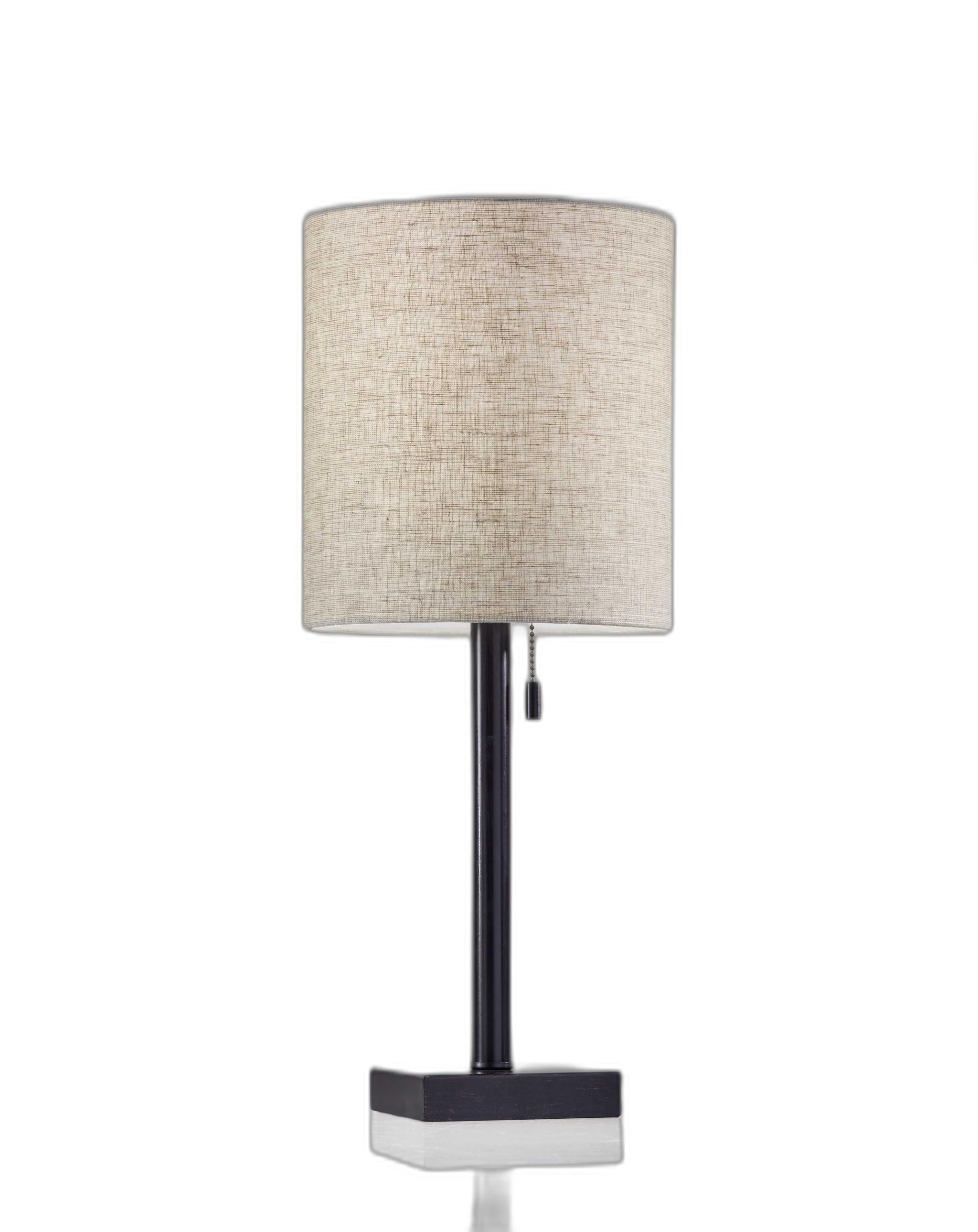 22" Antiqued Brass Metal Cylinder Table Lamp With Off White Drum Shade