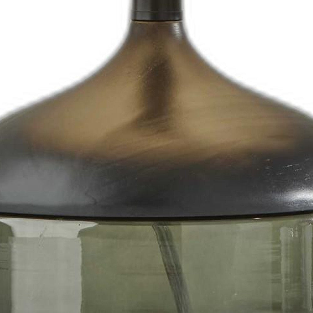 Petite Black Wood Smoked Glass Base With Lightly Textured Round Shade Table Lamp