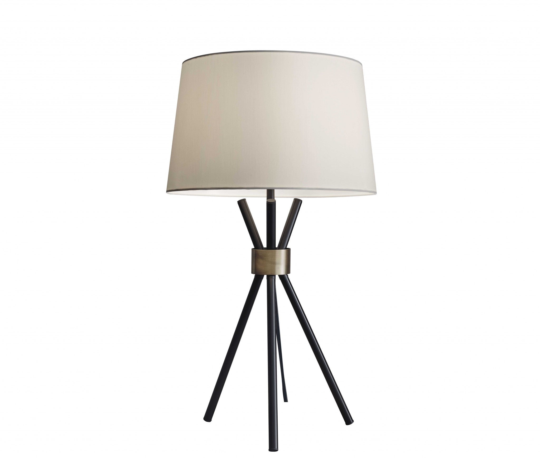 Black Metal Tripod Leg With Antique Brass Accent Table Lamp