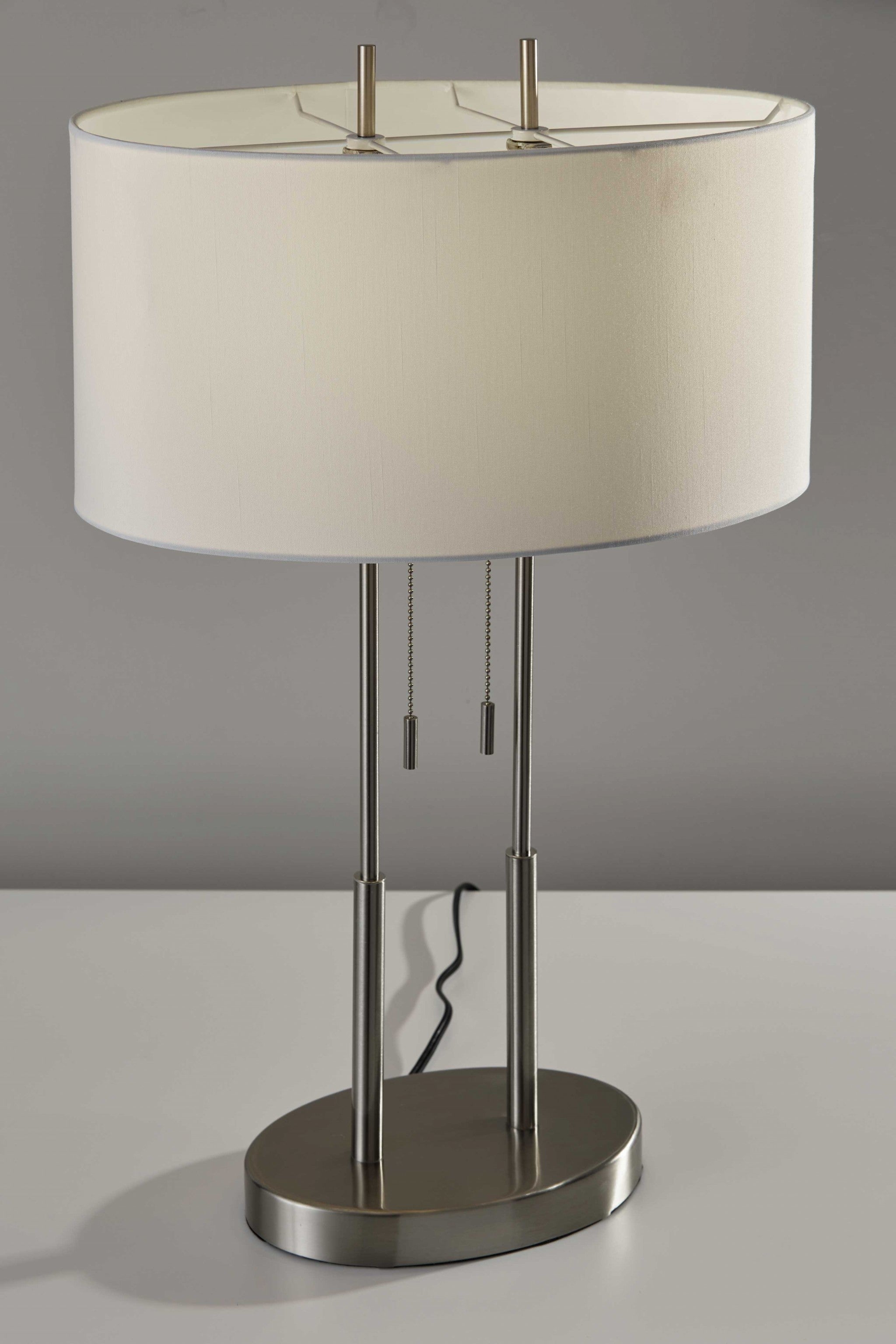 27" Silver Metal Bedside Table Lamp With White Shade