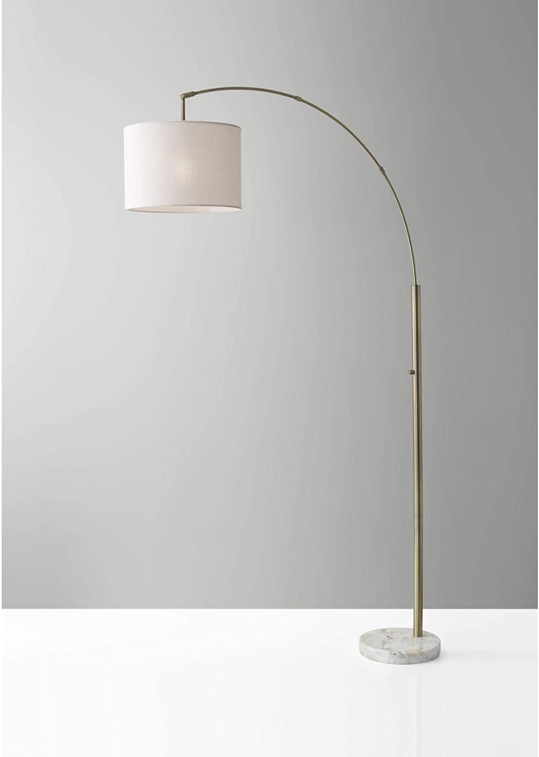 74" Brass Arc Floor Lamp With Off White Solid Color Drum Shade