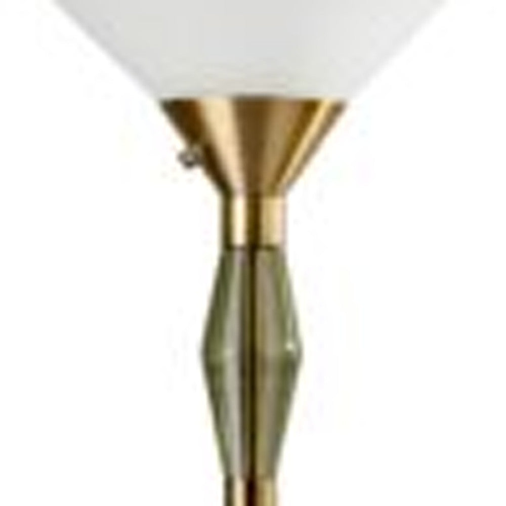 71" Brass LED Light Changing Torchiere Floor Lamp with White Frosted Glass Cone Shade