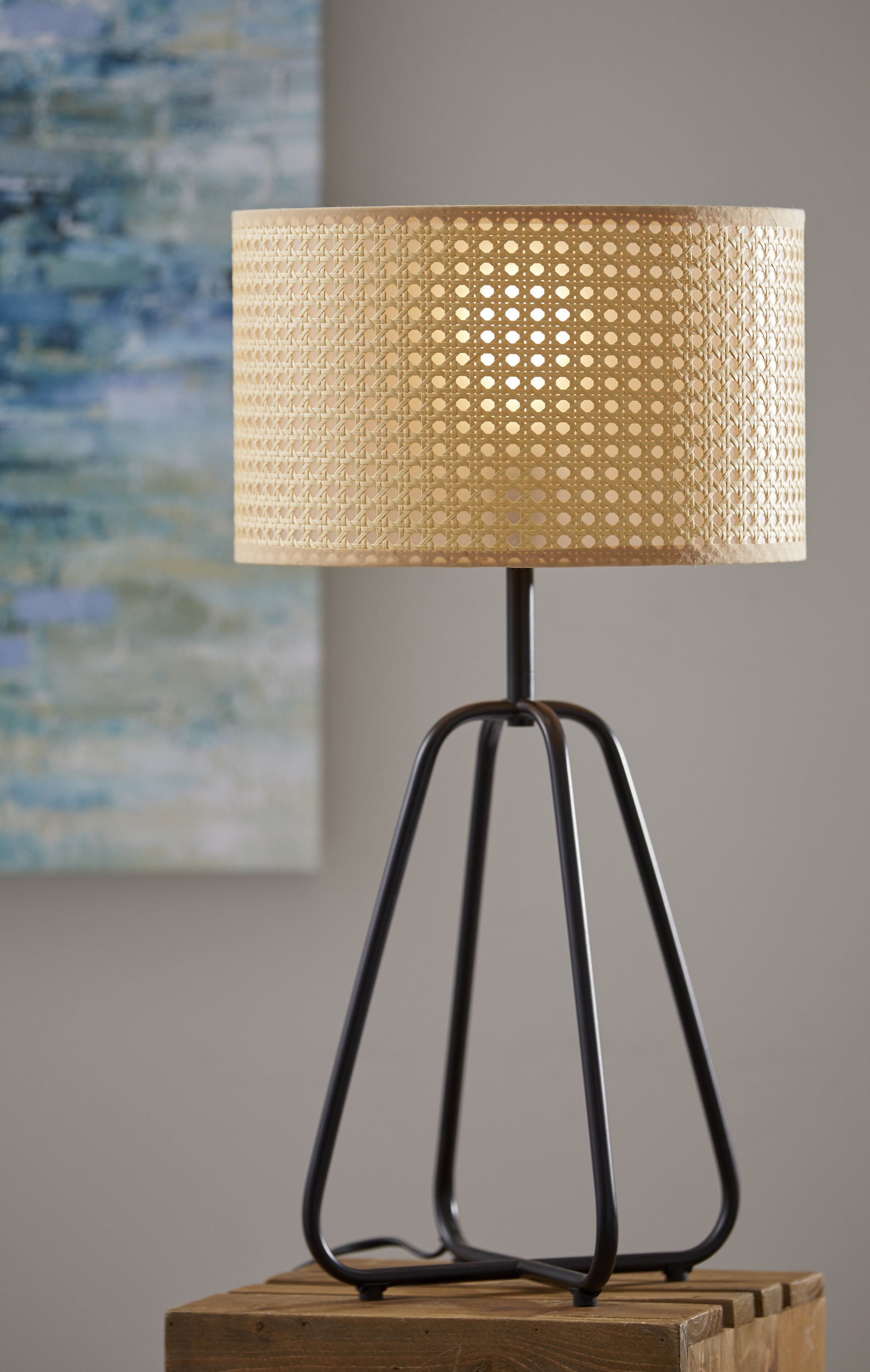 Open Cane Web Natural Shade Dark Bronze Table Lamp