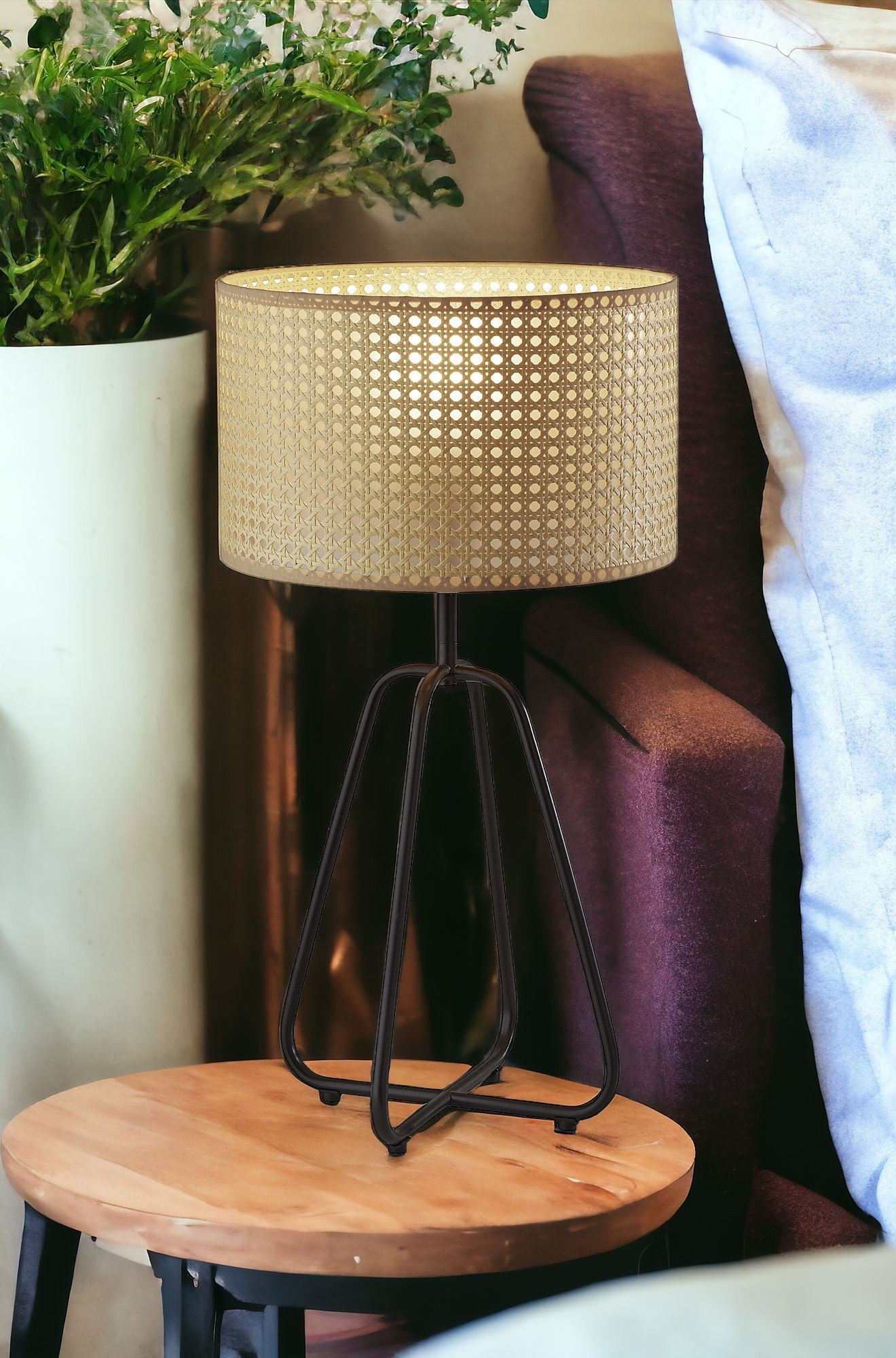 Open Cane Web Natural Shade Dark Bronze Table Lamp