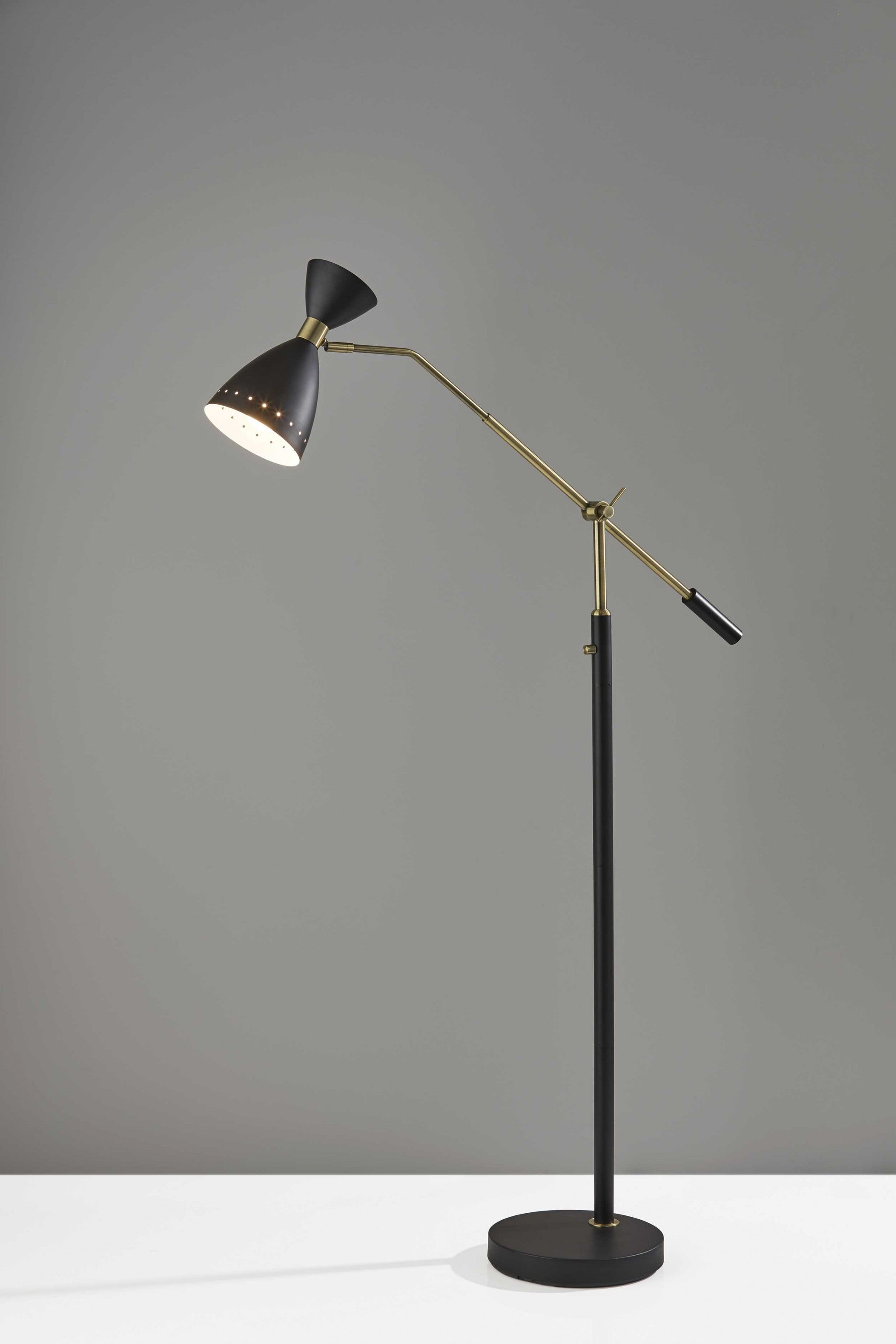 66" Black Adjustable Task Floor Lamp With Black Metal Cone Shade