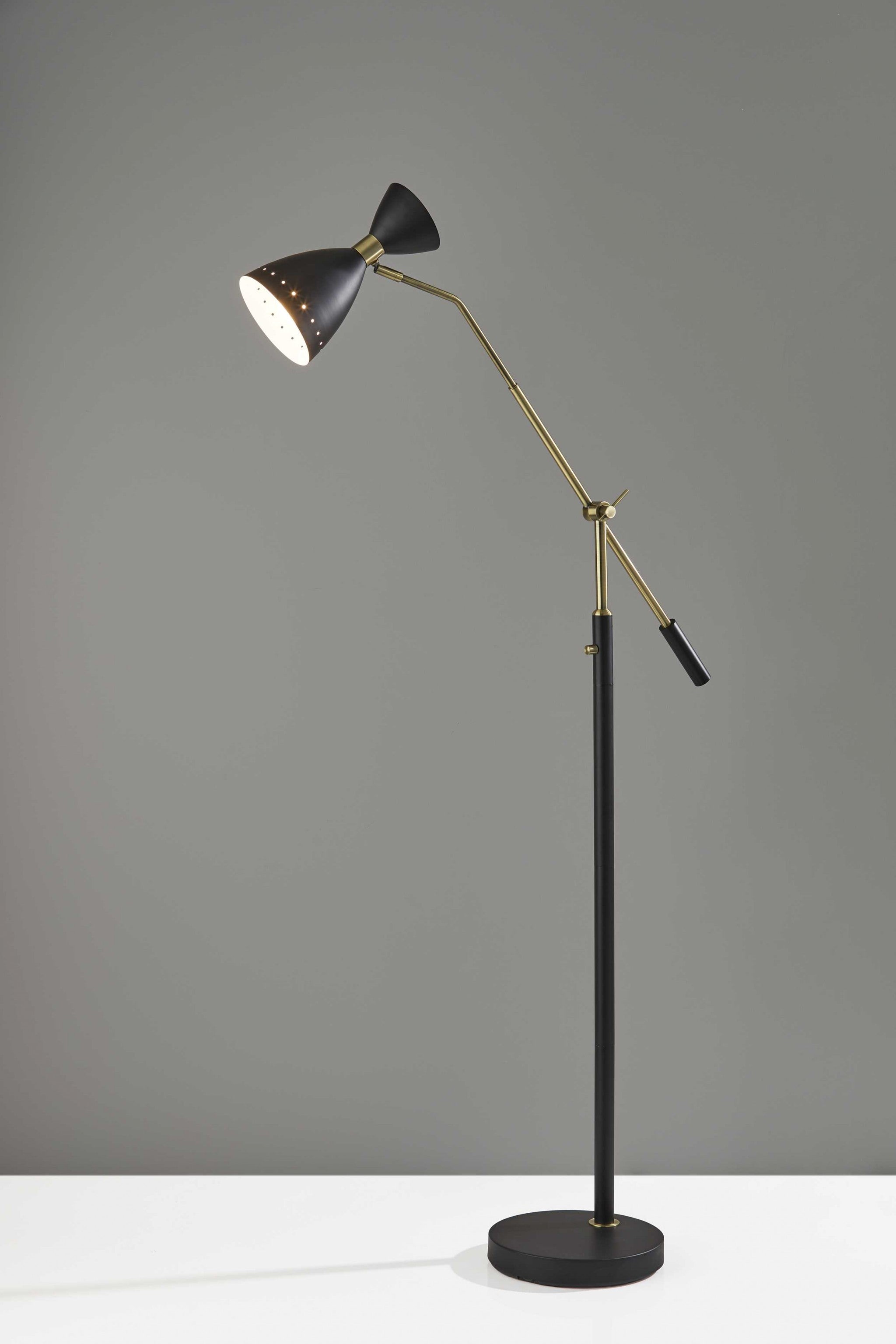 66" Black Adjustable Task Floor Lamp With Black Metal Cone Shade