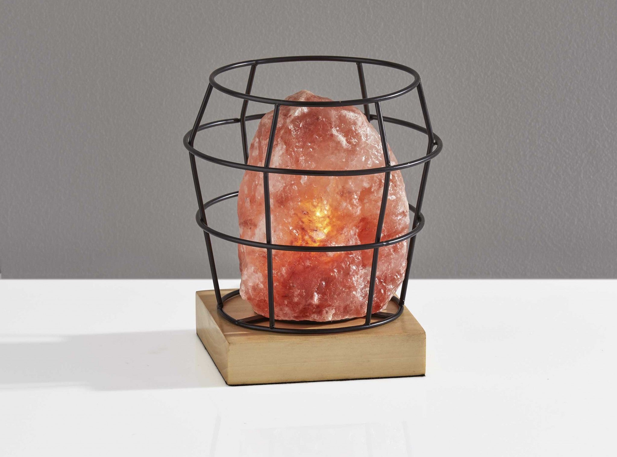 8" Himalayan Salt Accent Lamp With Black Cage Shade