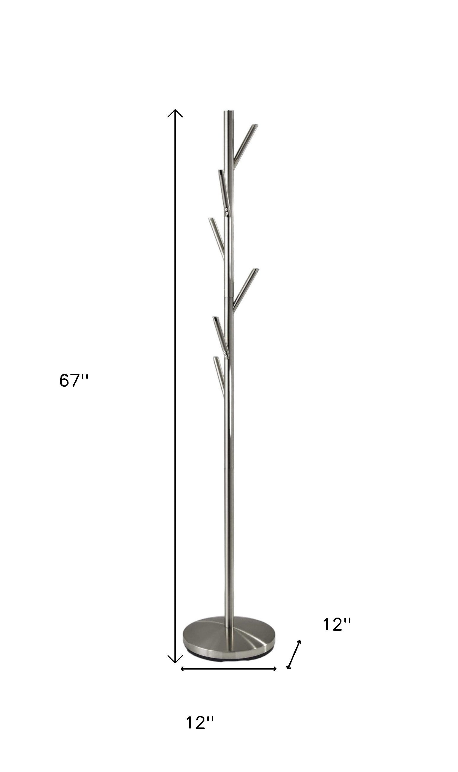 12" X 67" Brushed Steel Brushed Steel Coat Rack