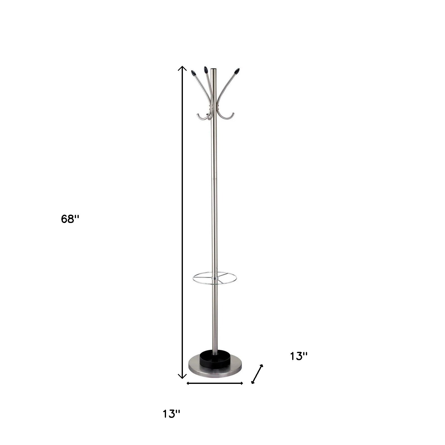 13" X 68" Brushed Steel Brushed Steel Stand  Coat Rack