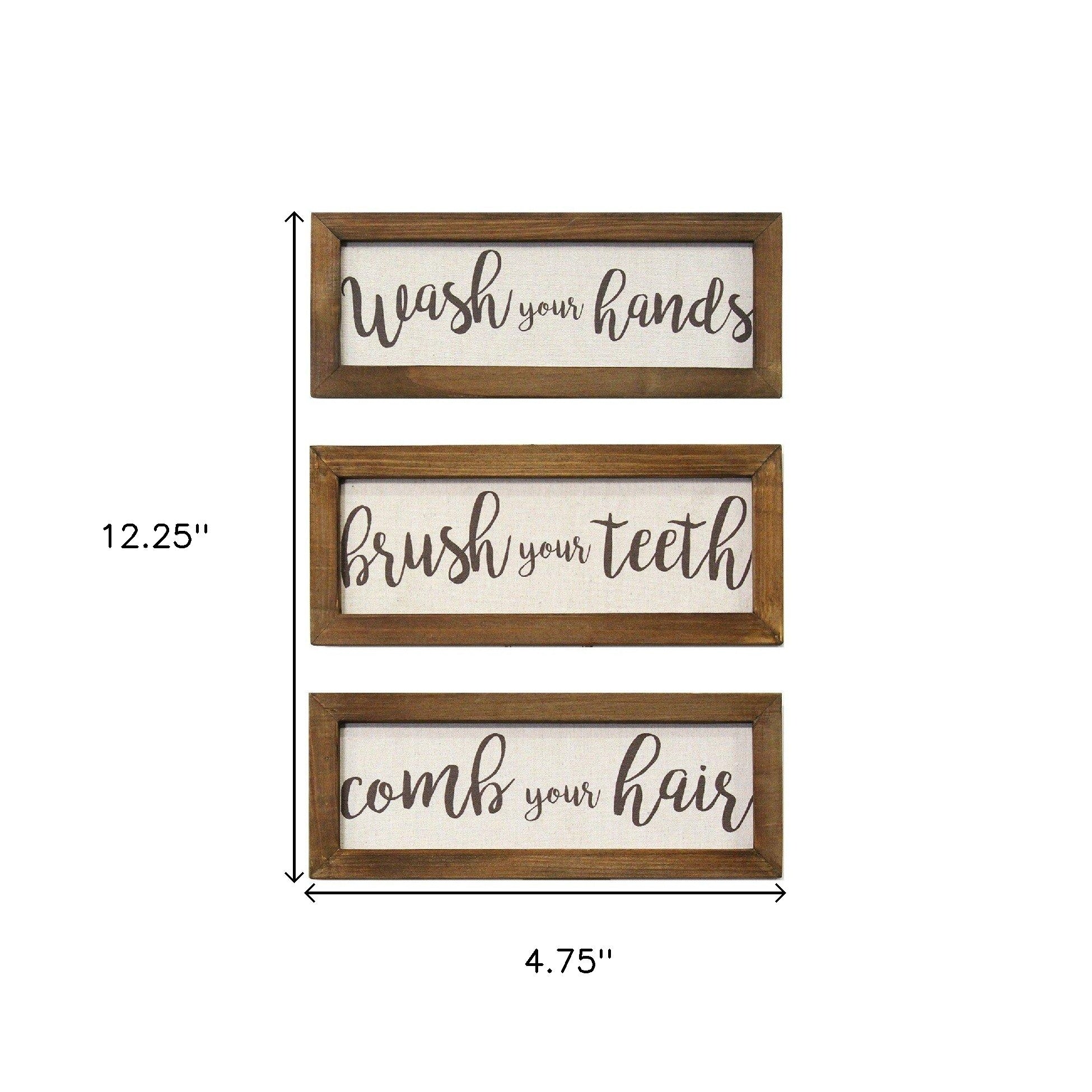 Set Of Three Bathroom Rules Wood Framed Wall Art