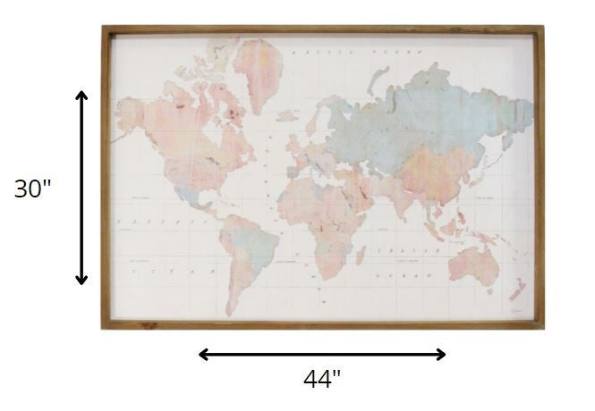 30" X 44" Watercolor World Map Wood Framed Wall Art