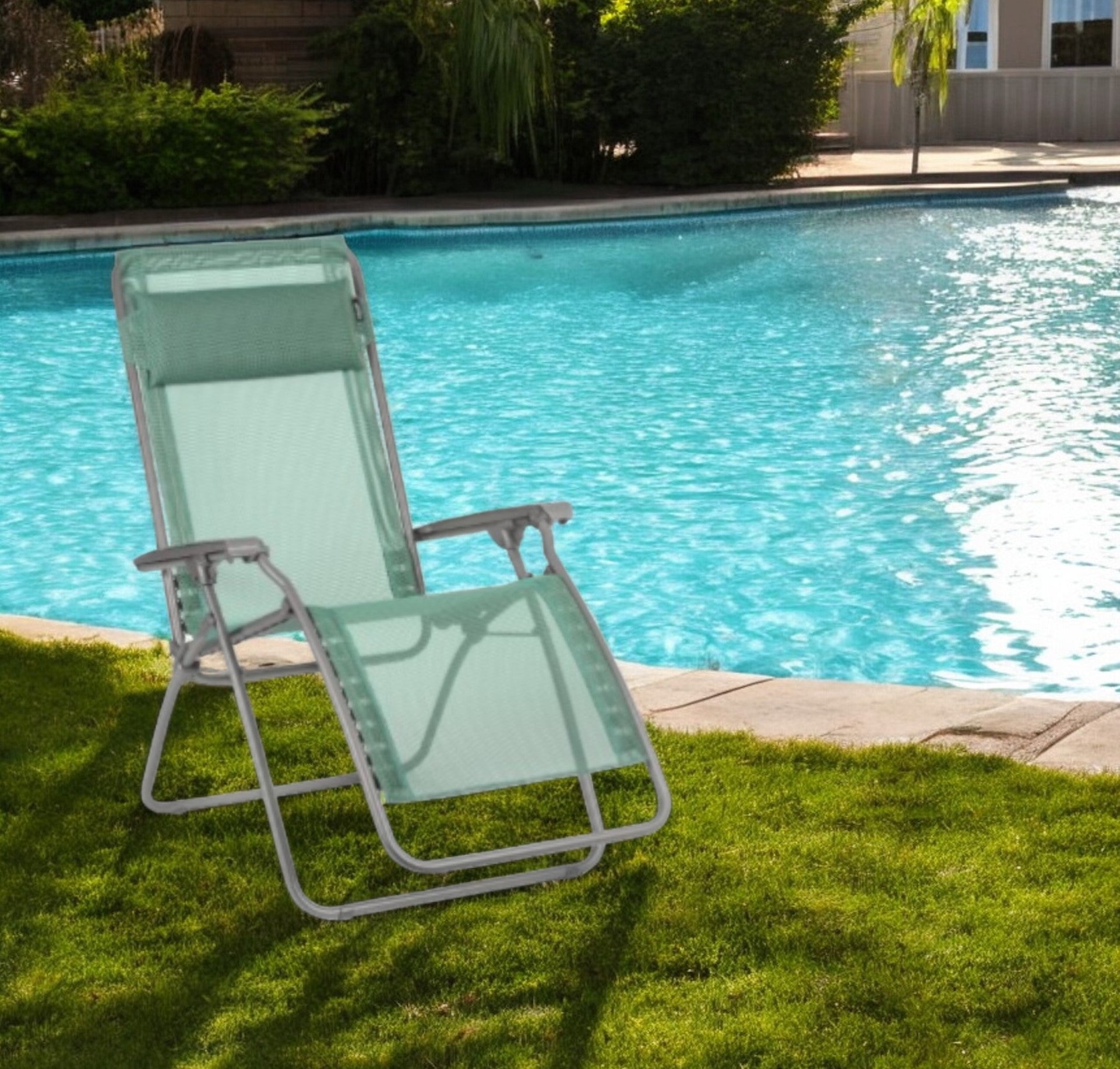 27" Blue Metal Outdoor Zero Gravity Chair with Blue Cushion