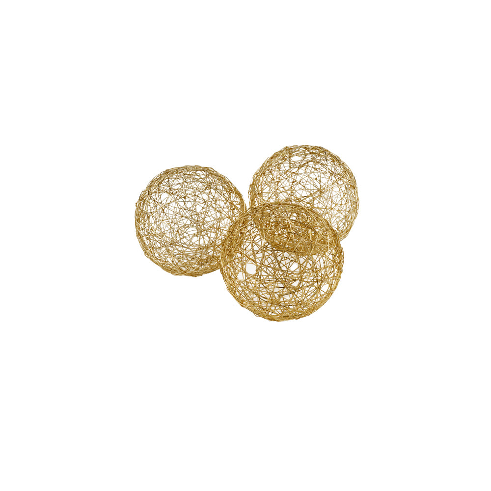 Set of Three Gold Metal 3" Decorative Orbs