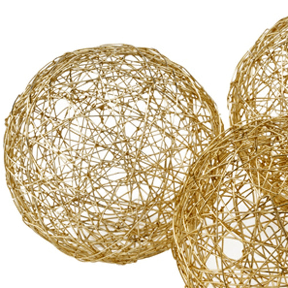 Set of Three Gold Wire 3" Decorative Orbs