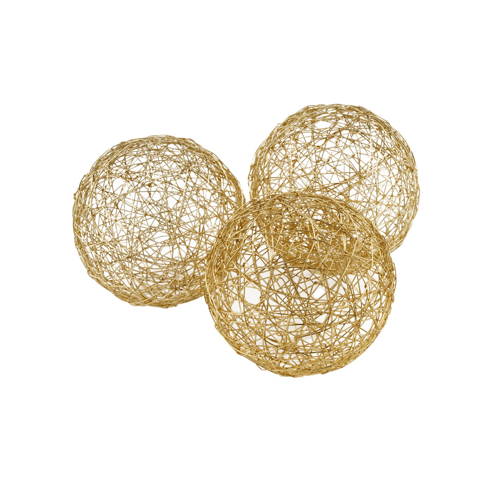 Set of Three Gold Wire 5" Decorative Orbs