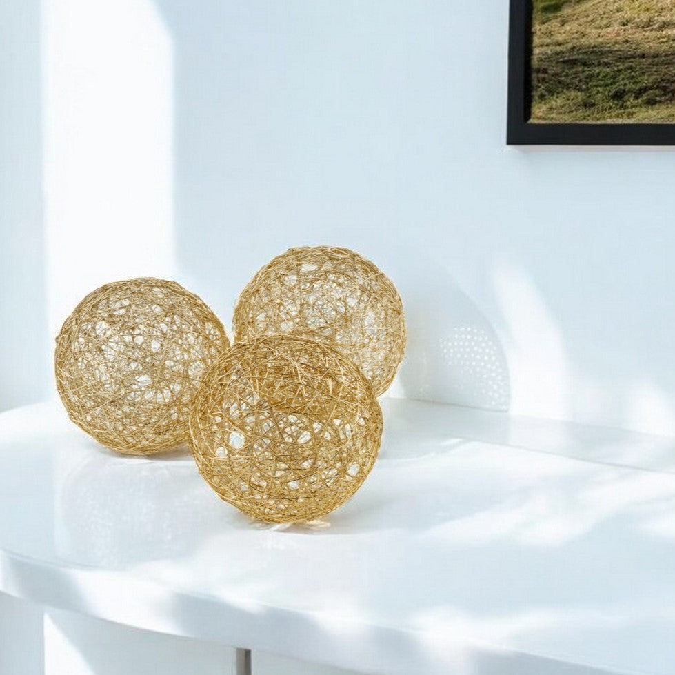 Set of Three Gold Wire 5" Decorative Orbs