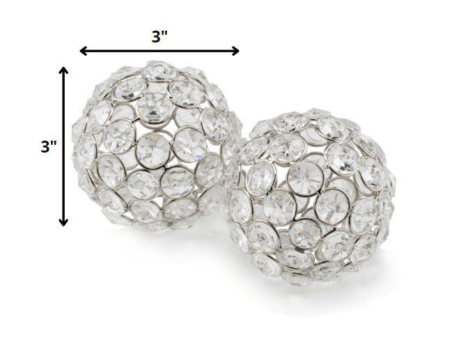 3" Silver Iron And Crystal Spheres Set Of 2