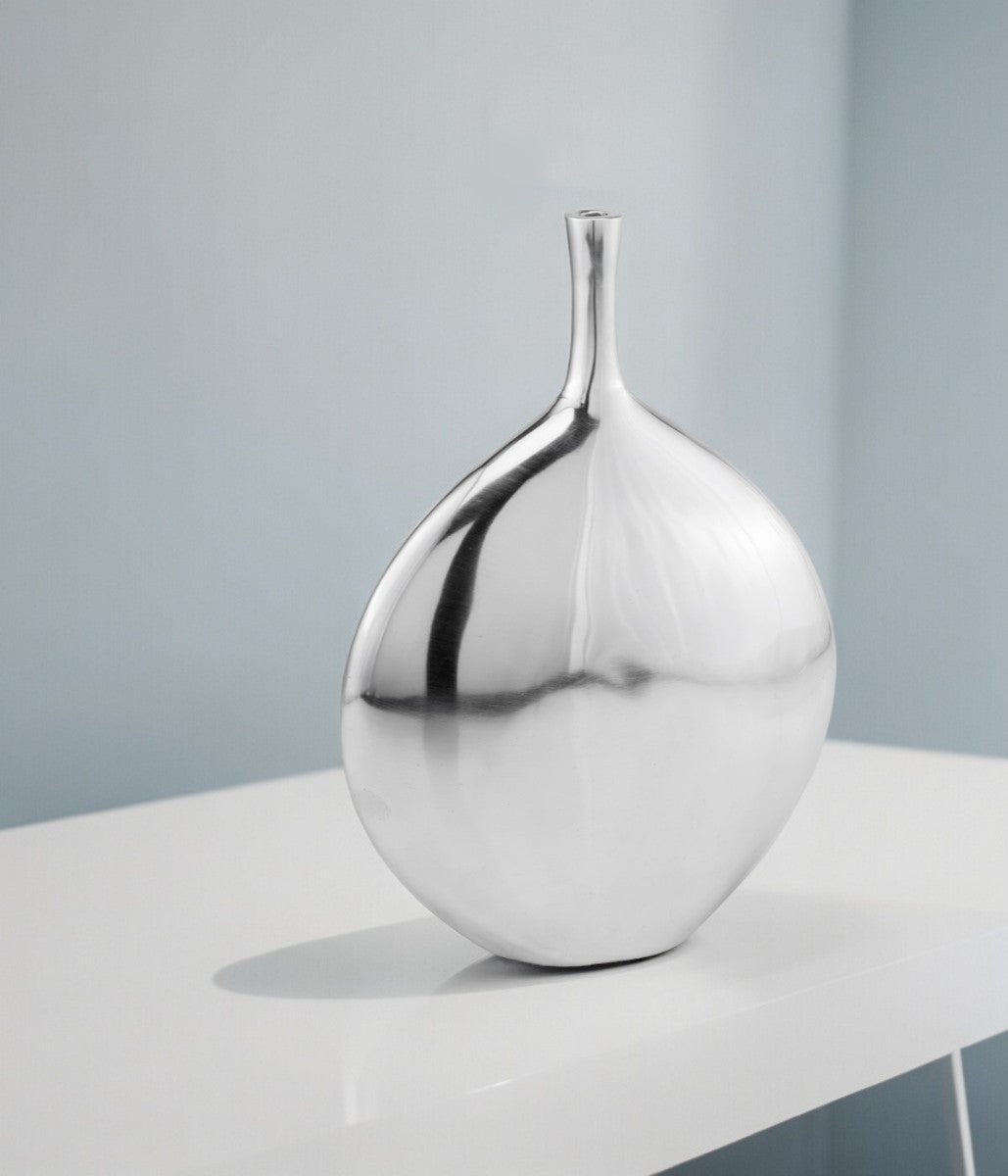 Mod Buffed Silver Long Neck Disc Vase