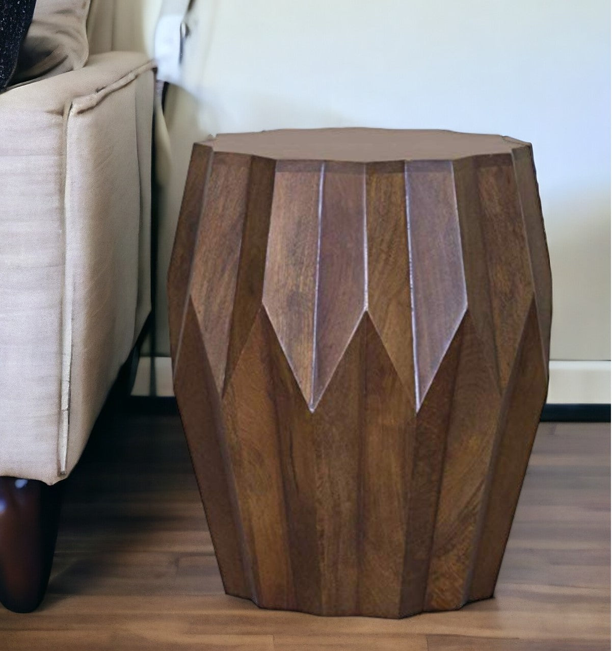 22" Deep Brown And Dark Brown Solid Wood End Table