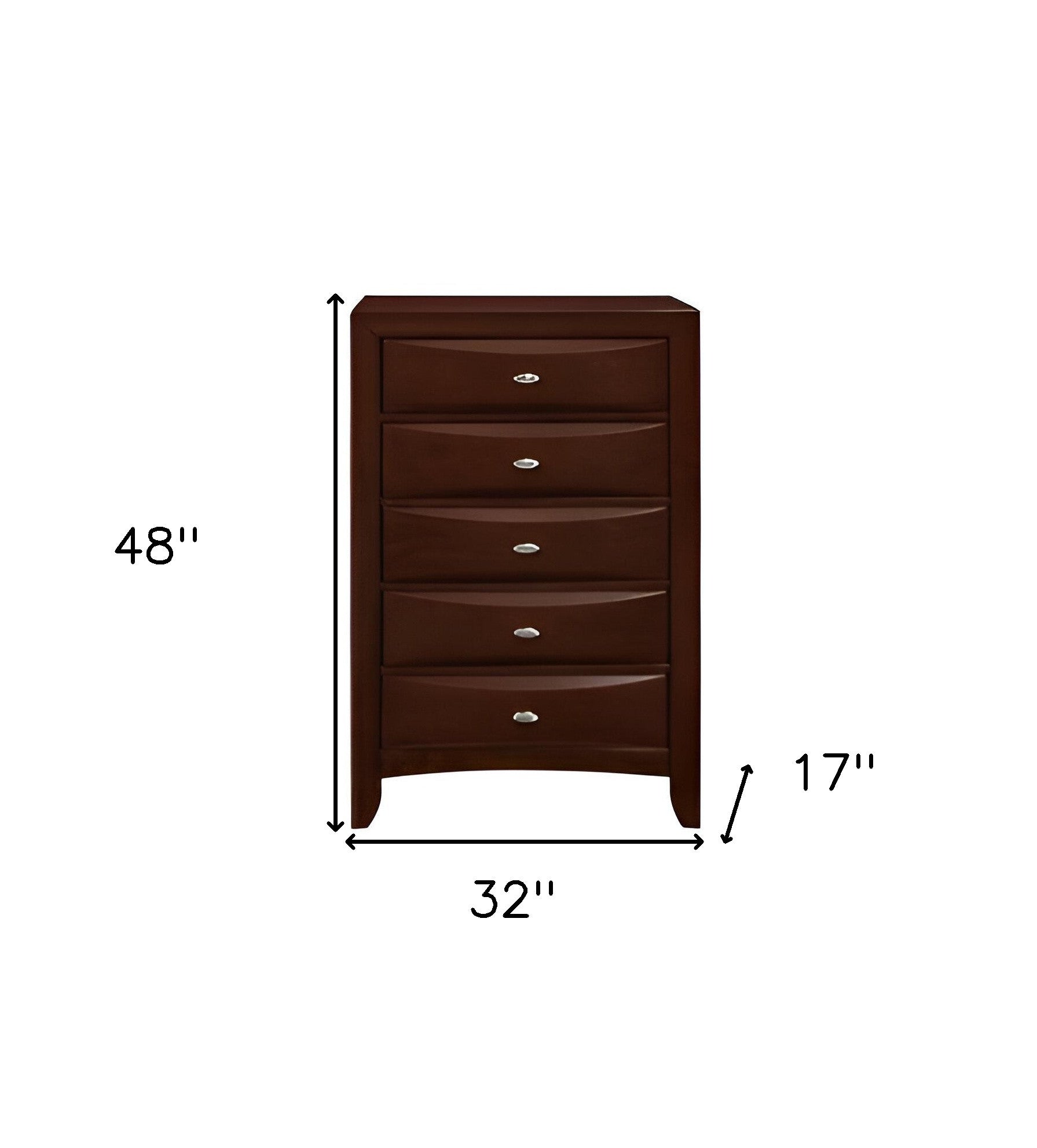 32" Espresso Solid Wood Five Drawer Chest