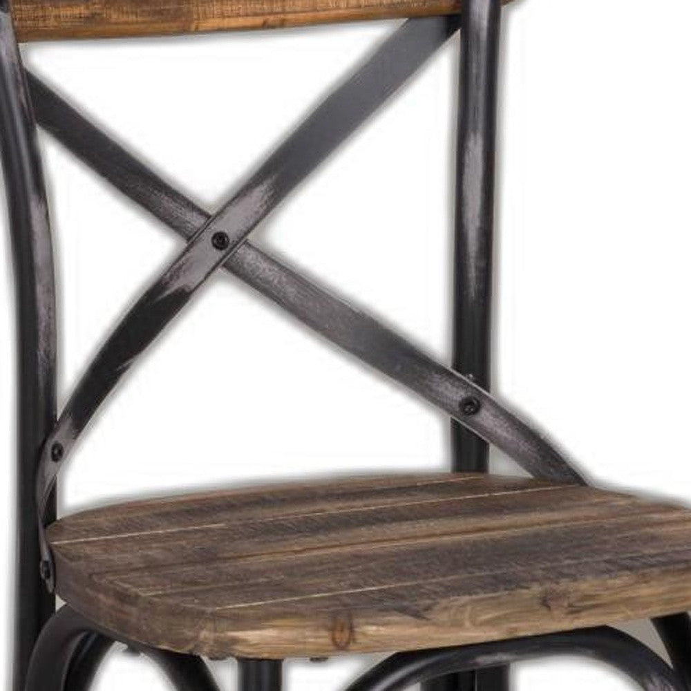 22" Brown And Black Iron Bar Chair