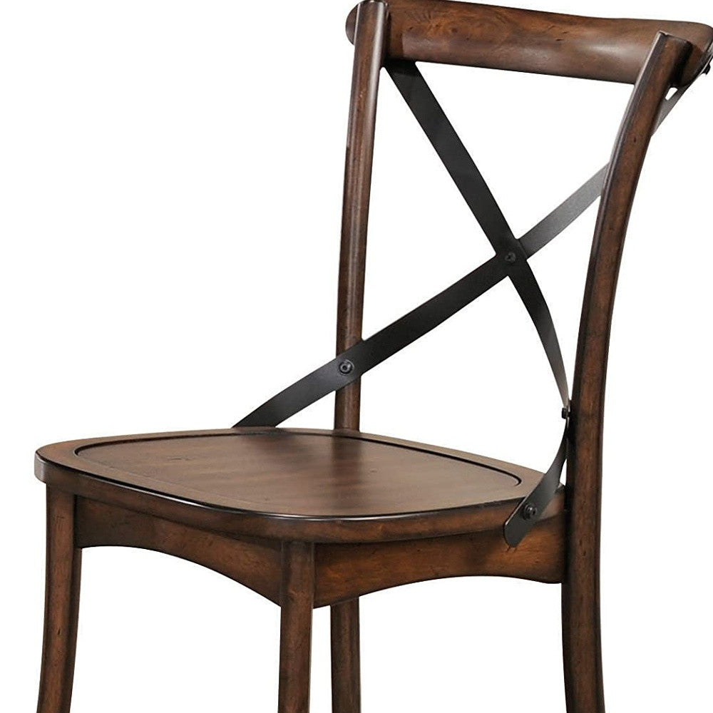 Set of Two Brown Cross Back Dining Side Chairs