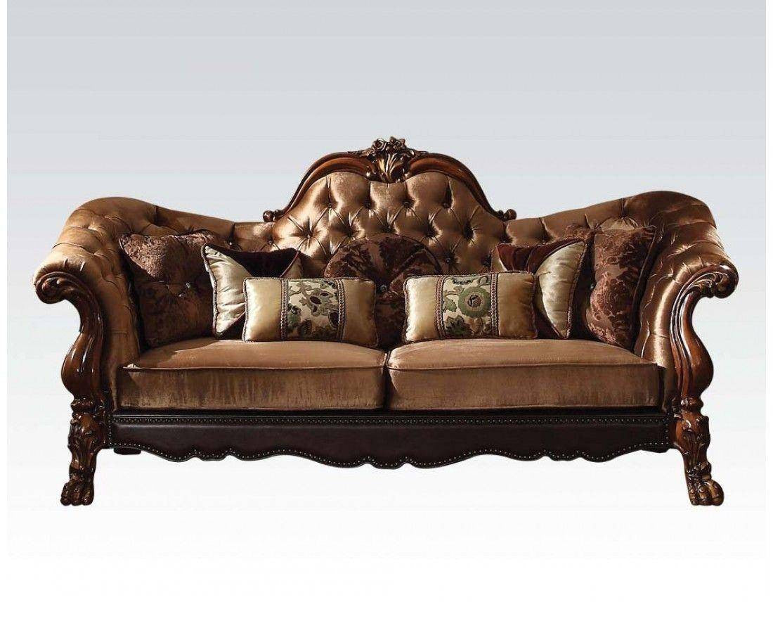 73" Dark Brown And Brown Velvet Chesterfield Love Seat and Toss Pillows