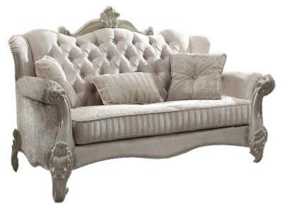 69" Ivory Polyester Blend Chesterfield Love Seat and Toss Pillows