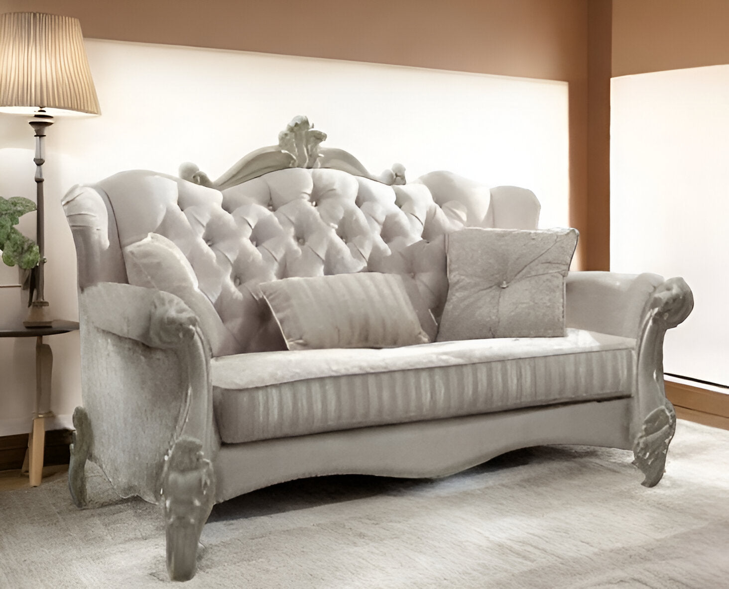 69" Ivory Chesterfield Loveseat and Toss Pillows