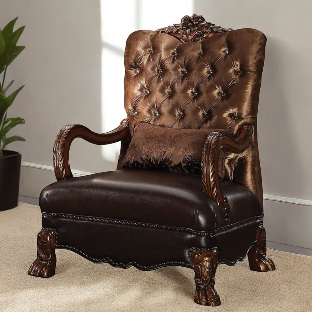 33" Ivory And Pearl Velvet Striped Tufted Chesterfield Chair