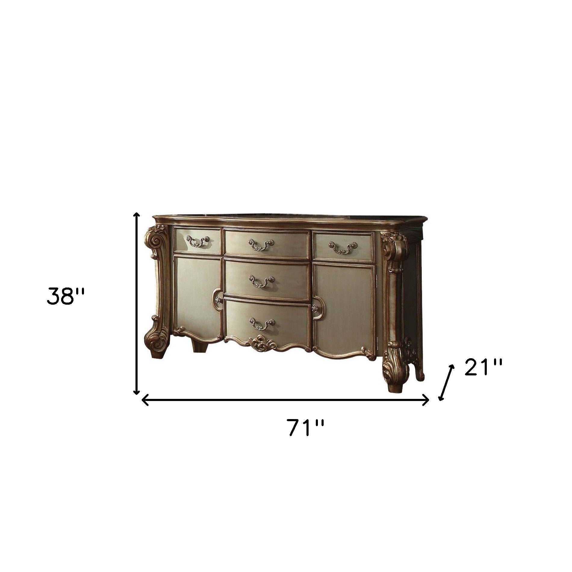 70" Cherry Oak Solid Wood Five Drawer Combo Dresser