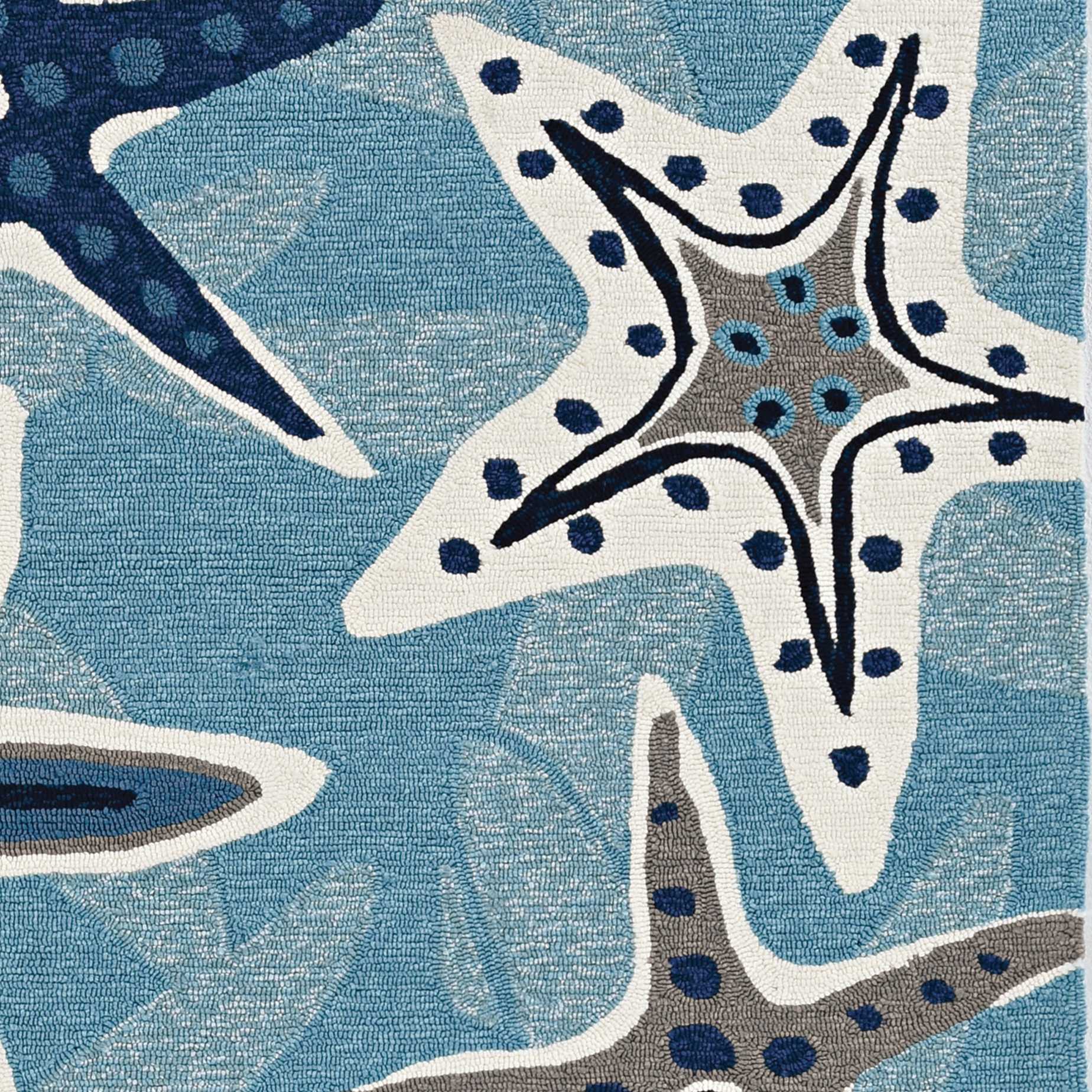 5'X8' Blue Hand Woven Uv Treated Coastal Starfish Indoor Outdoor Area Rug