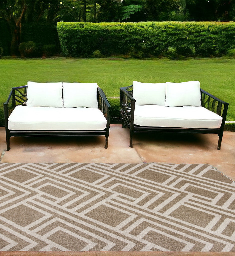 5'X8' Beige Machine Woven Uv Treated Geometric Indoor Outdoor Area Rug