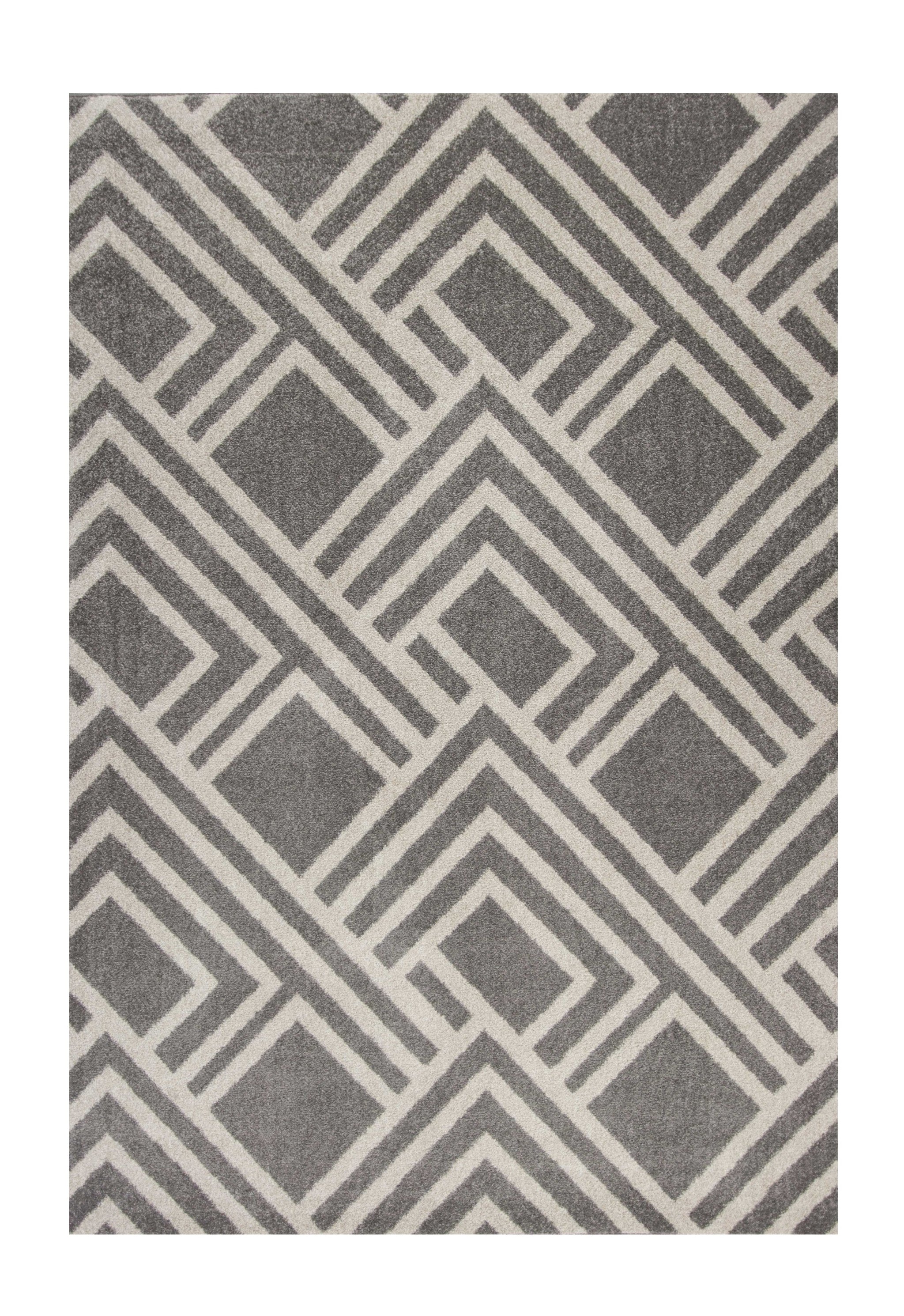 5'X8' Grey Machine Woven Uv Treated Geometric Indoor Outdoor Area Rug