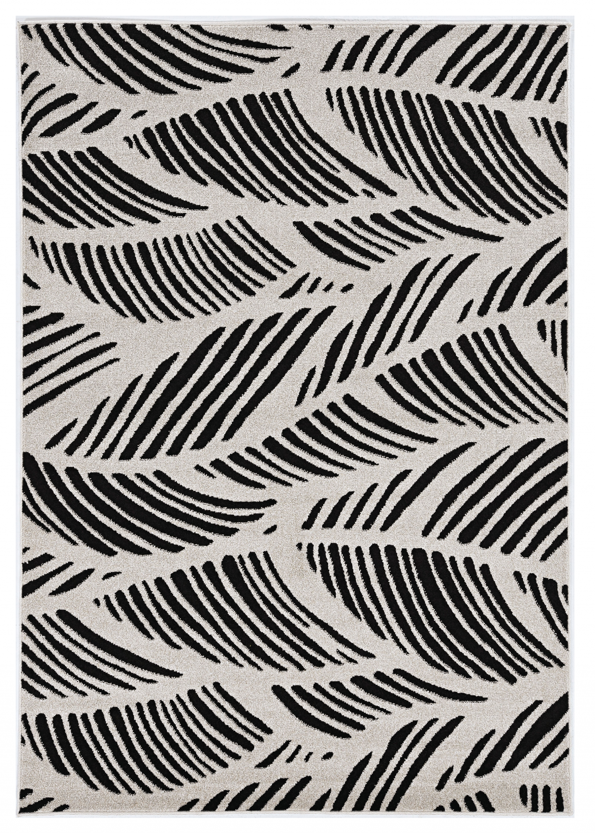 5'X8' Black White Machine Woven Uv Treated Oversized Leaves Indoor Outdoor Area Rug