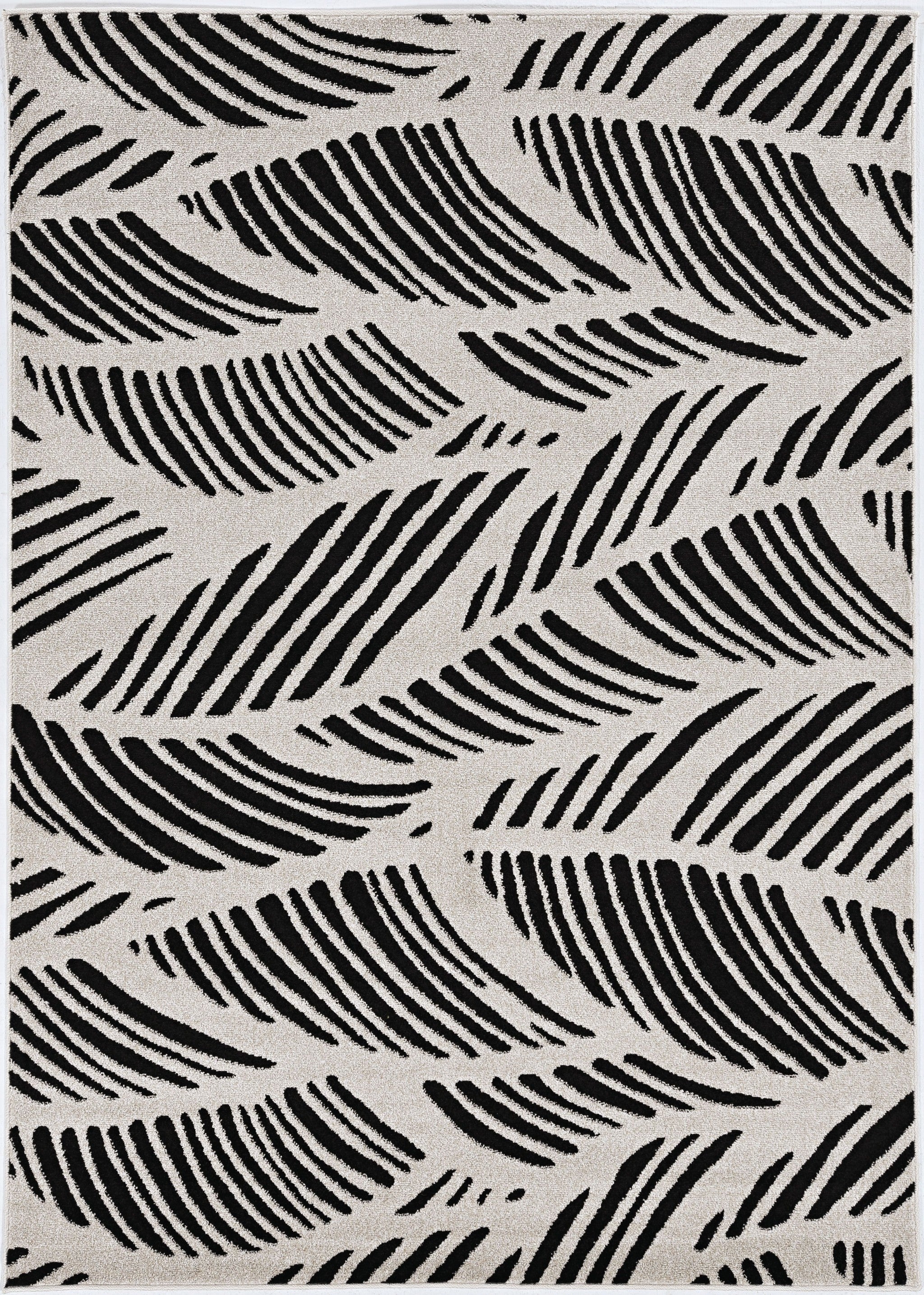 5'X8' Black White Machine Woven Uv Treated Oversized Leaves Indoor Outdoor Area Rug