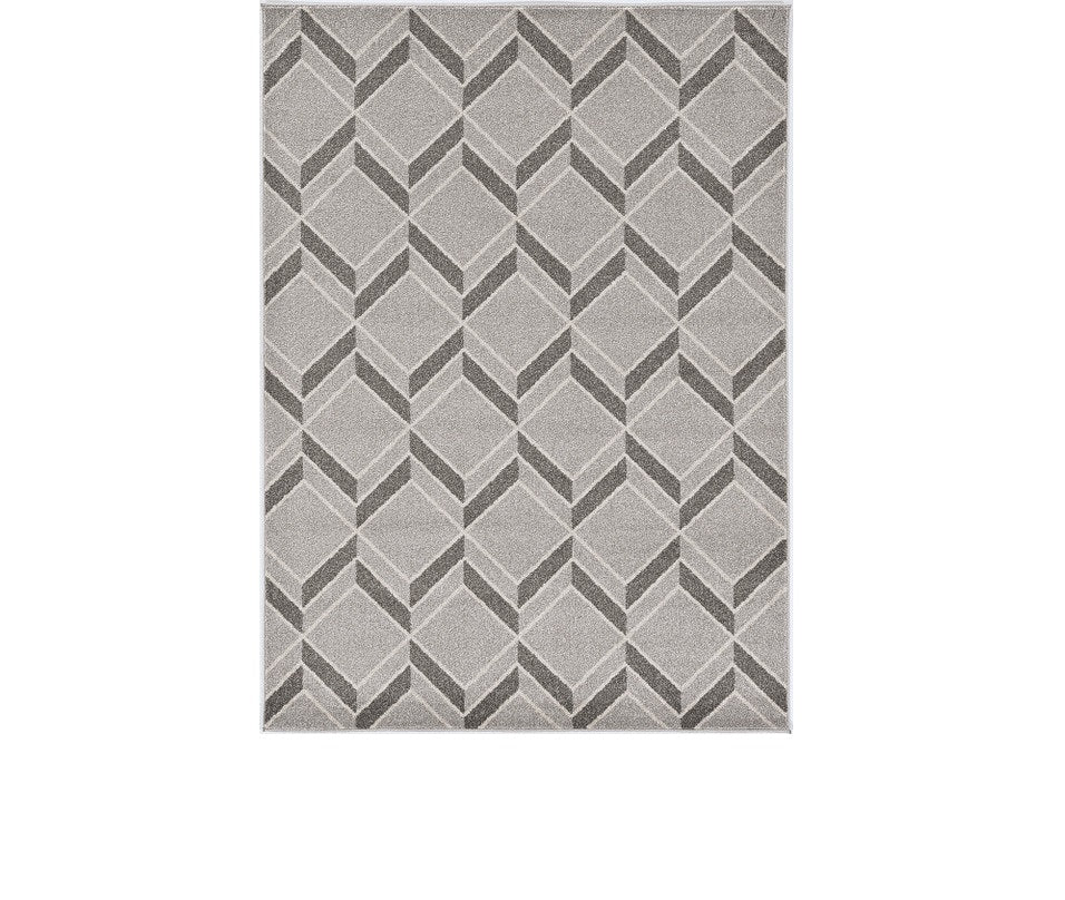 5'X8' Grey Machine Woven Uv Treated Herringbone Illusion Indoor Outdoor Area Rug