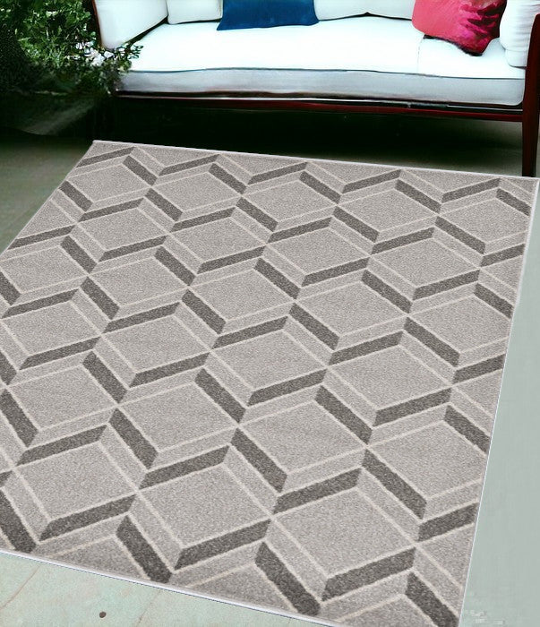 5'X8' Grey Machine Woven Uv Treated Herringbone Illusion Indoor Outdoor Area Rug