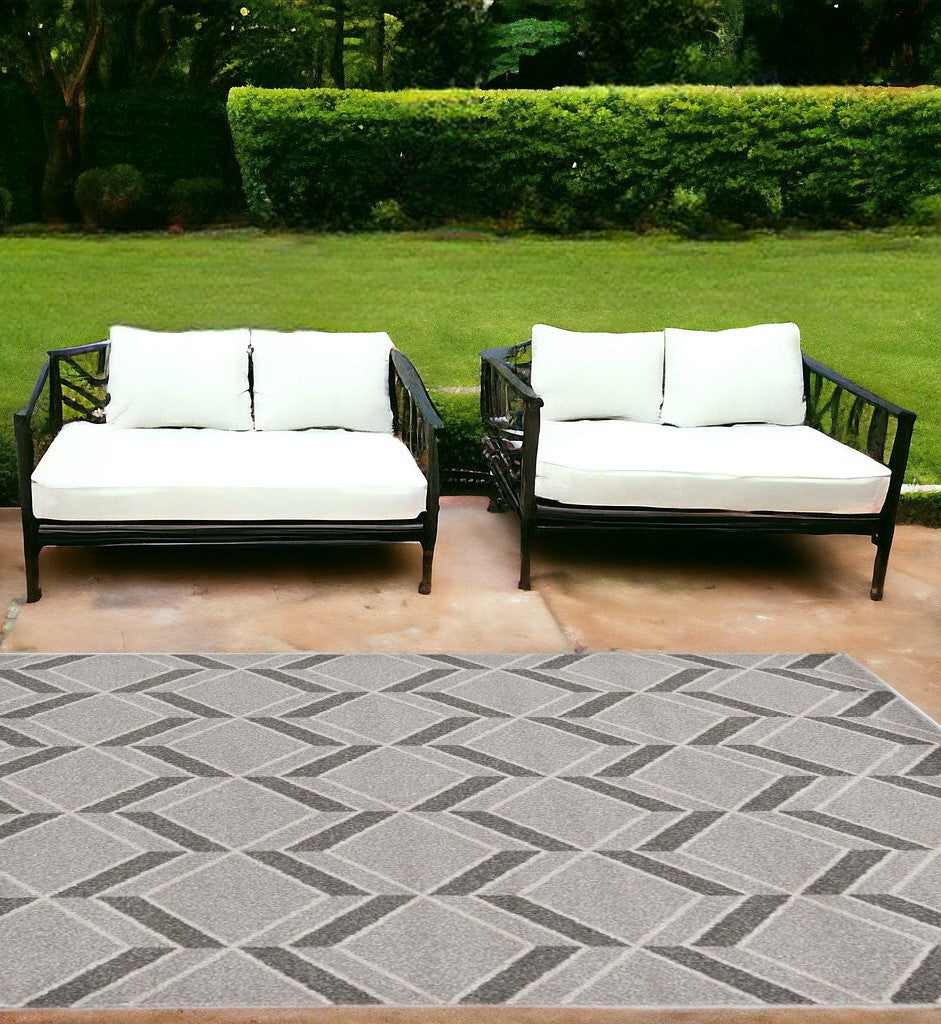 5'X8' Grey Machine Woven Uv Treated Herringbone Illusion Indoor Outdoor Area Rug