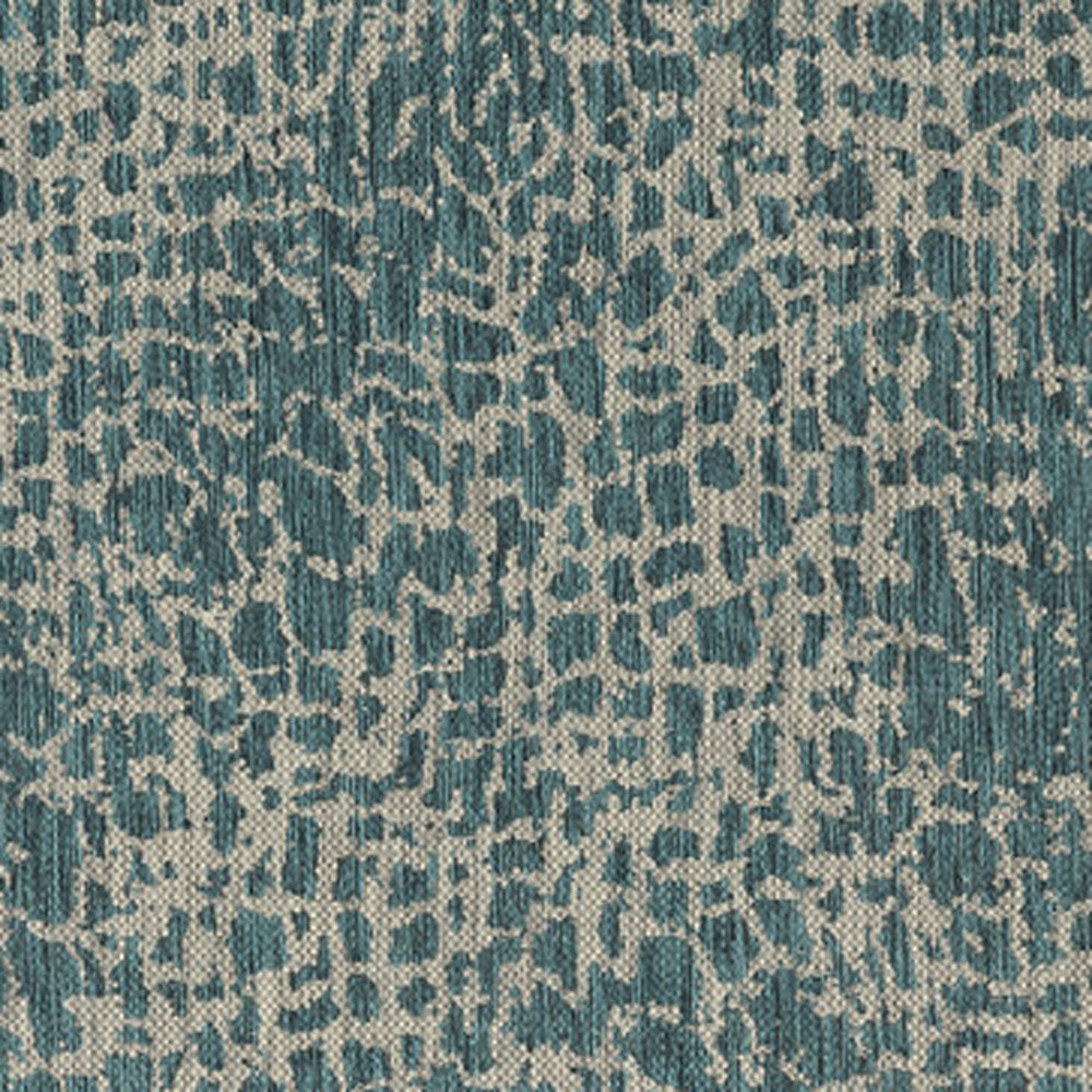 8'X11' Teal Machine Woven Uv Treated Animal Print Indoor Outdoor Area Rug